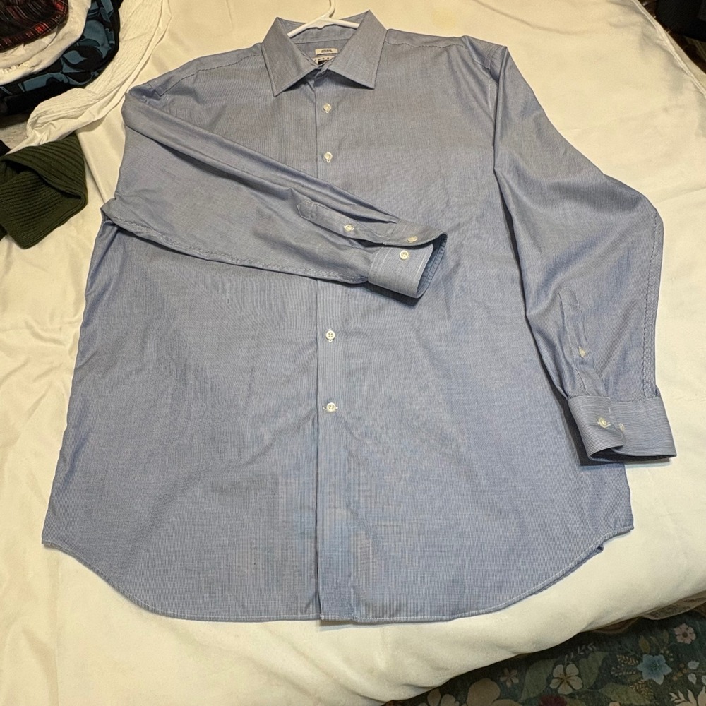 Joseph Abboud Mens Blue Micro Check Non-Iron Classic Fit Dress Shirt 18 34/35